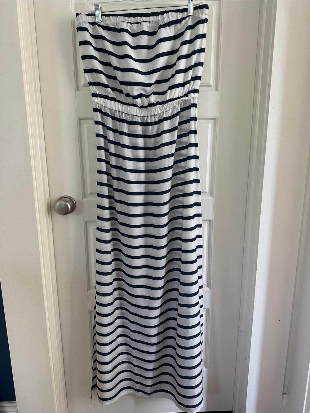 Soft Joie White & Navy Striped Strapless Maxi